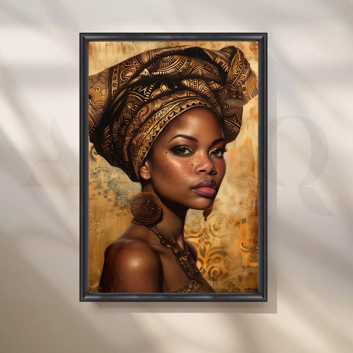 Golden Headdress Muse Canvas Painting for Living Room – Asha Art Studio – Image 3