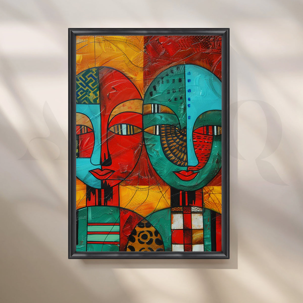 Dual Masks Mosaic Canvas Painting for Dining Room – Asha Art Studio – Image 3