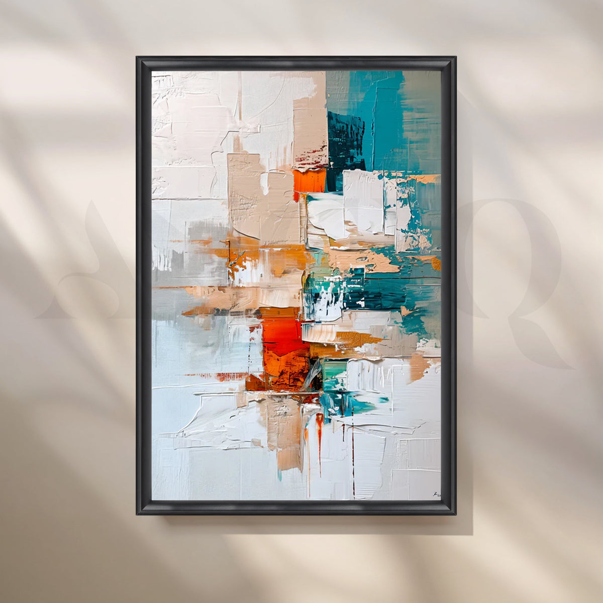 Teal & Ember Abstraction Canvas Painting for Living Room – Asha Art Studio – Image 3