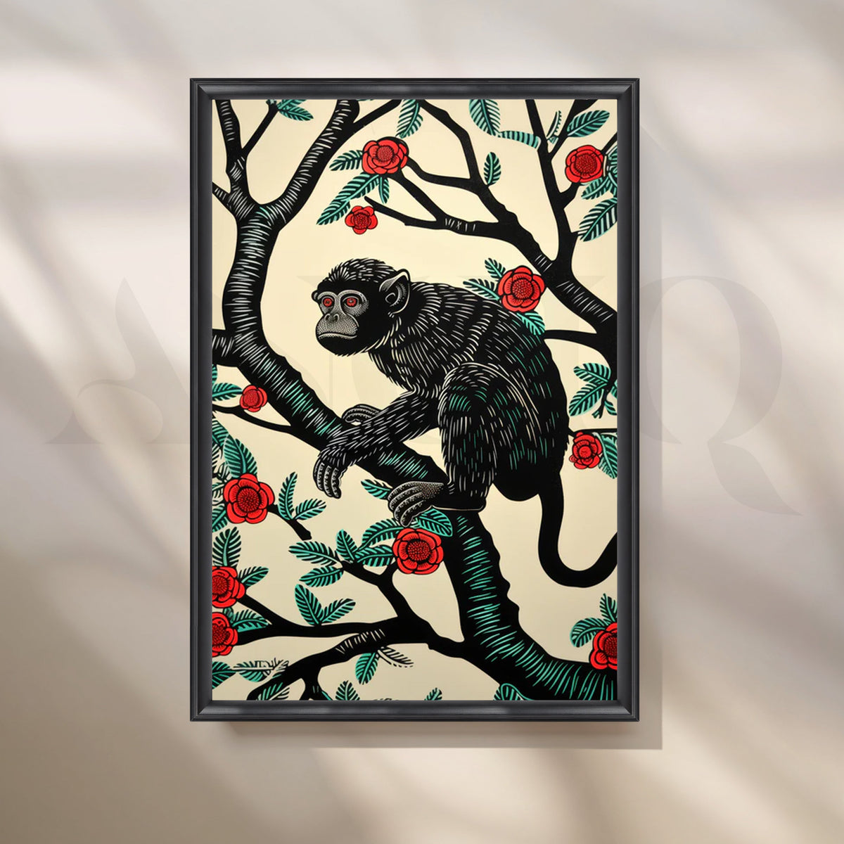 Rose Garden Monkey Canvas Painting for Living Room/Study – Asha Art Studio – Image 3