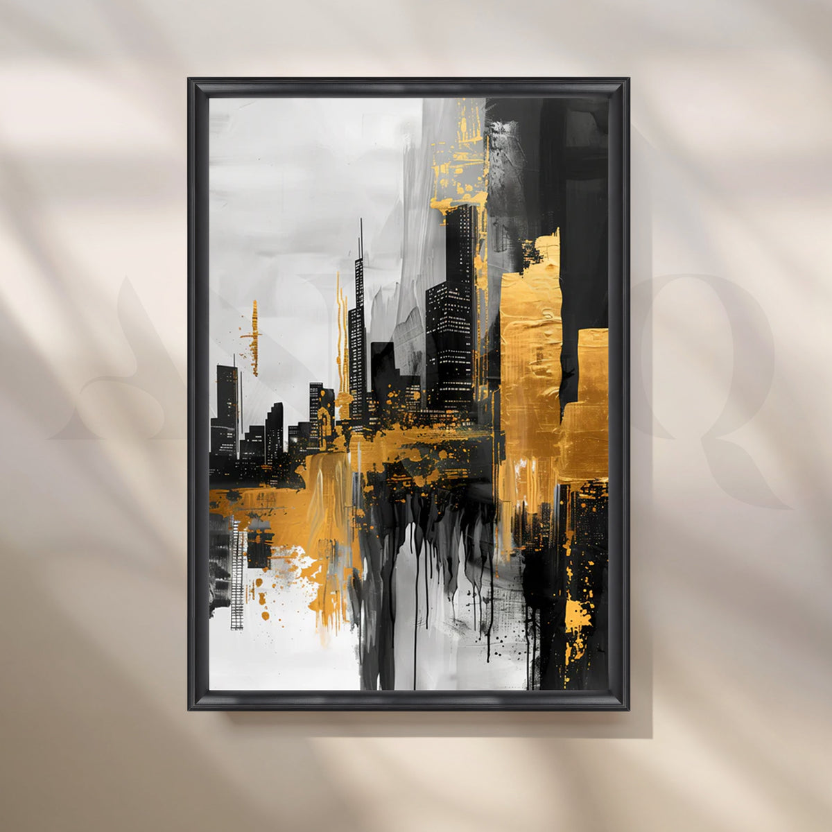 Golden Metropolis Canvas Painting for Entryway – Asha Art Studio – Image 3