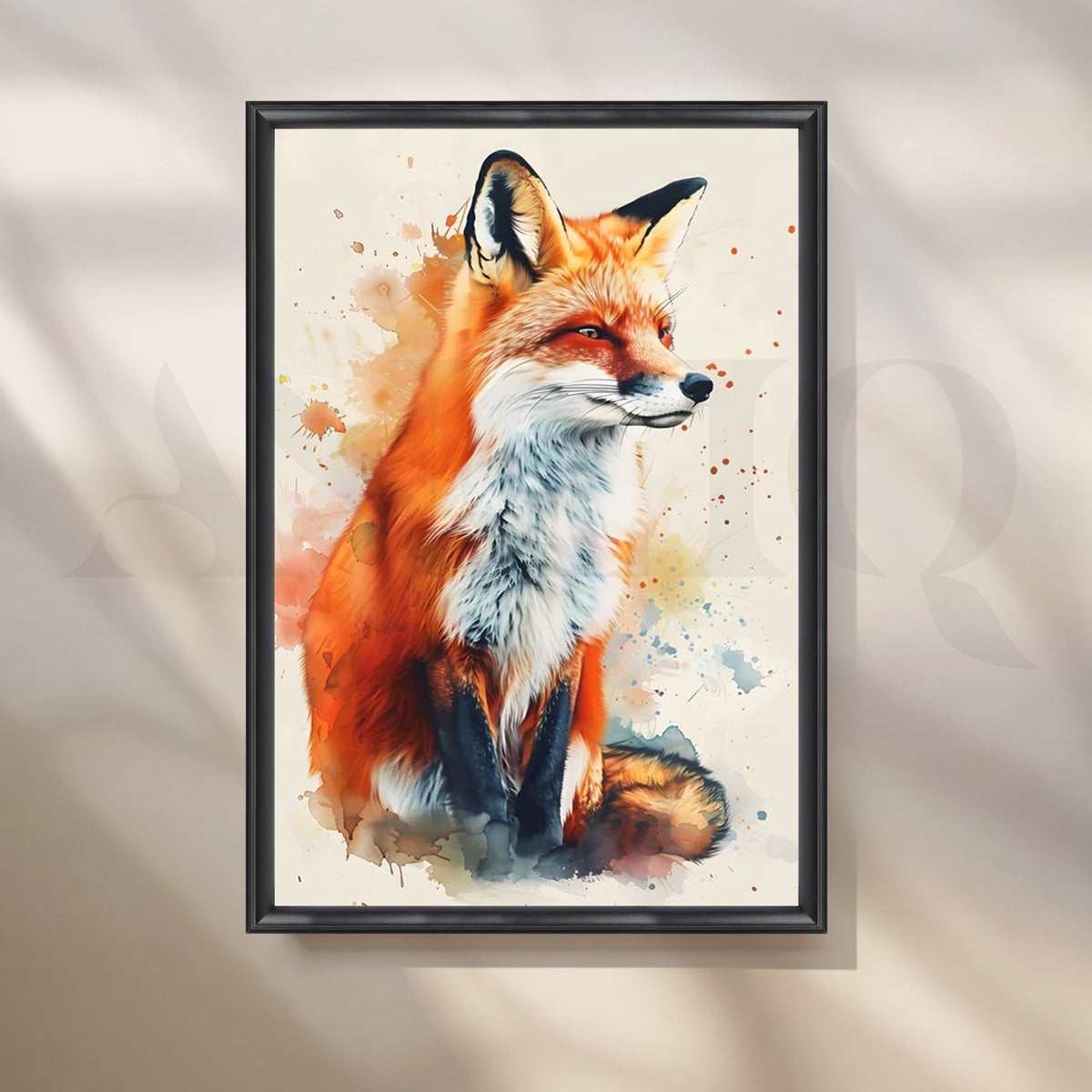 Crimson Fox Watercolor Canvas Painting for Living Room – Asha Art Studio – Image 3