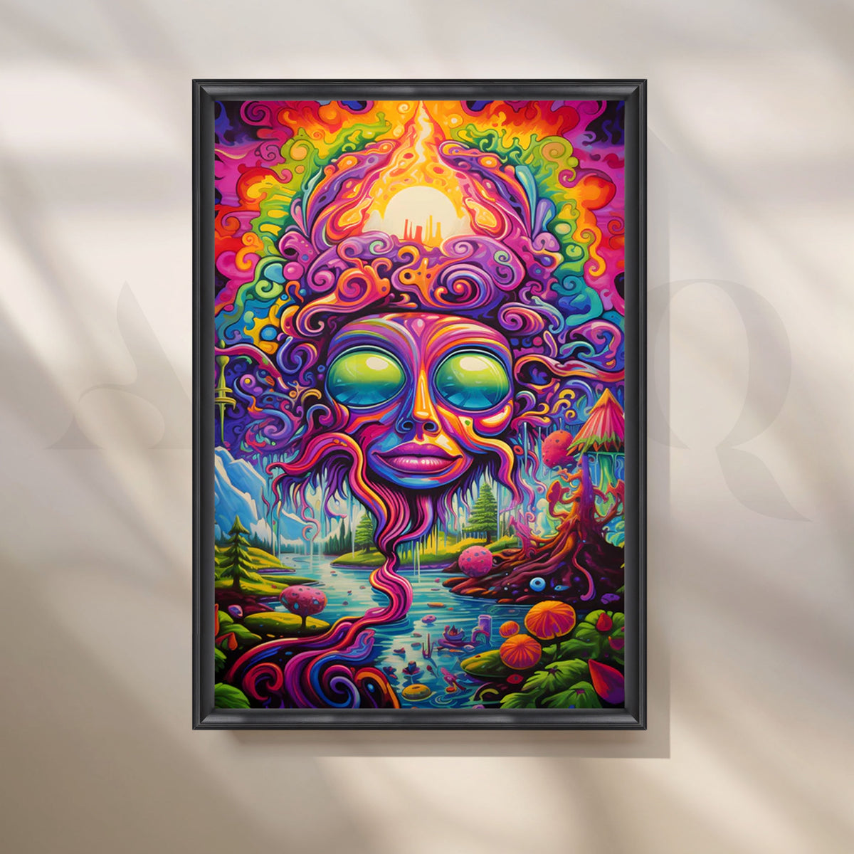 Psychedelic River Goddess Canvas Painting for Gaming Room/Creative Studio – Asha Art Studio – Image 3