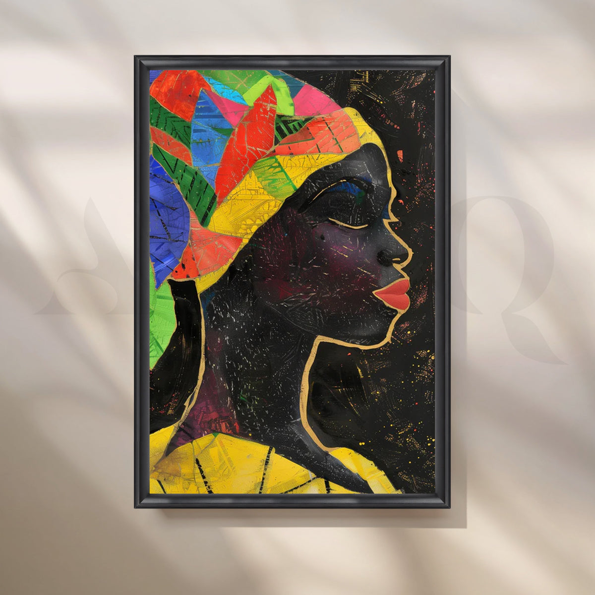 Noir Kente Profile Canvas Painting for Hallway – Asha Art Studio – Image 3