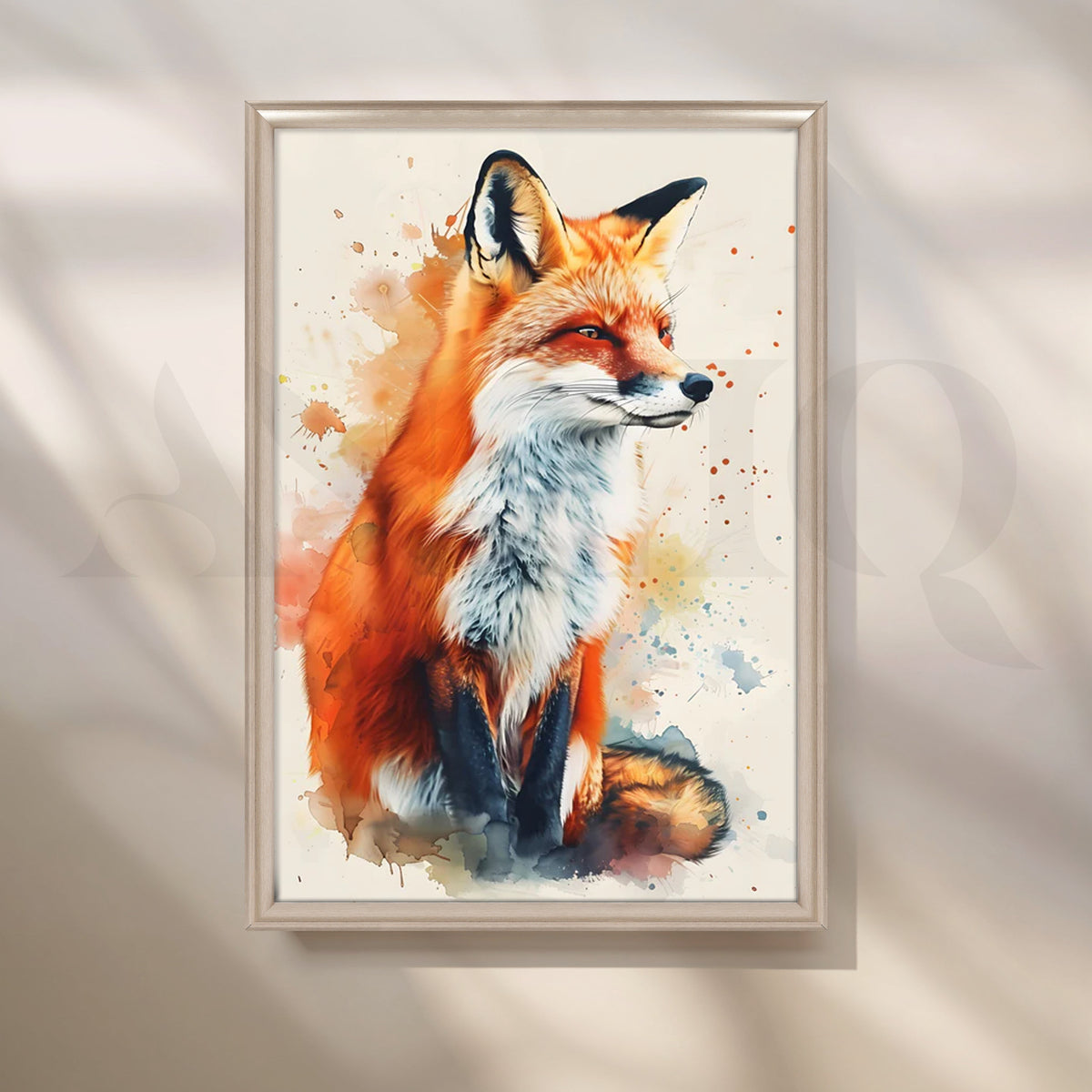 Crimson Fox Watercolor Canvas Painting for Living Room – Asha Art Studio – Image 4