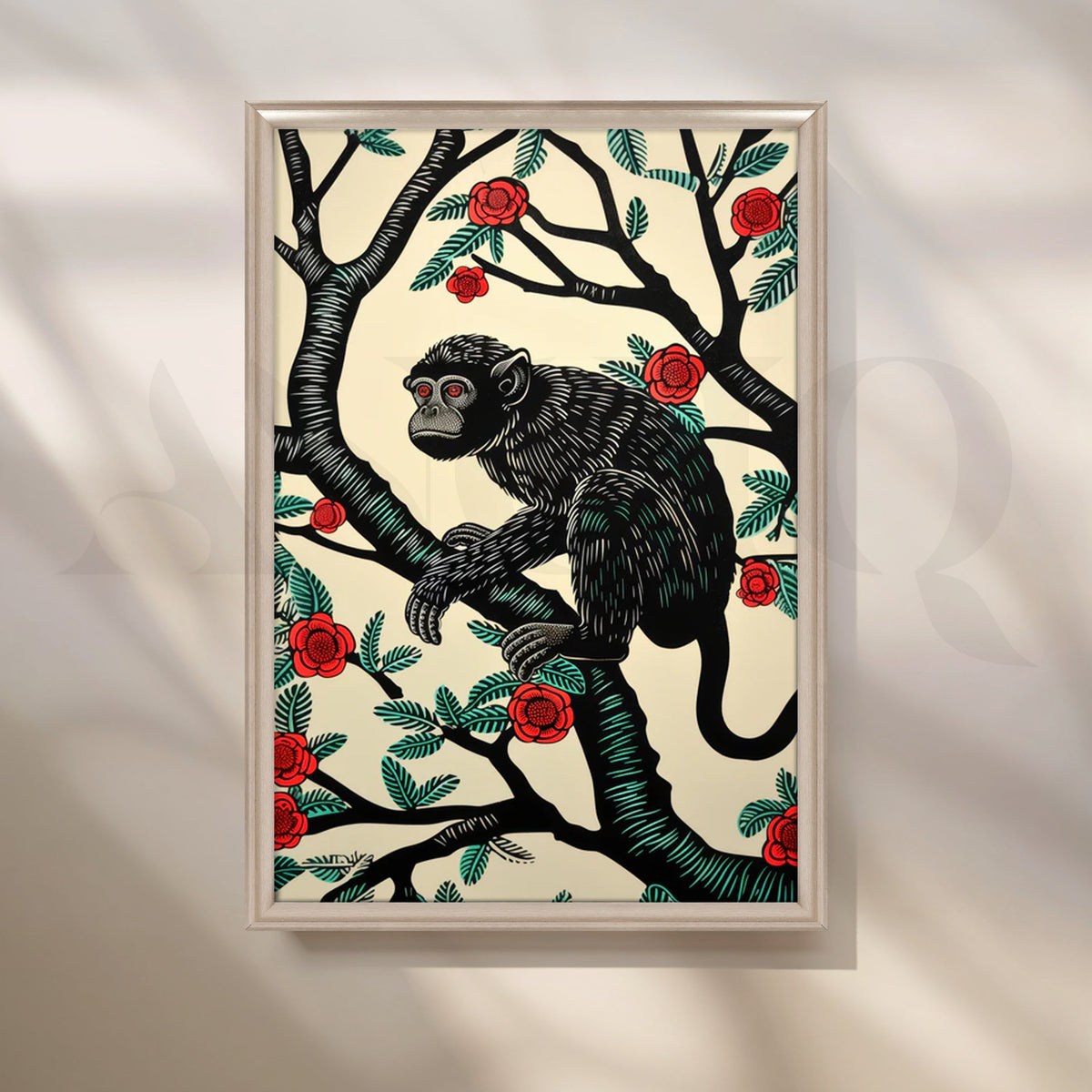 Rose Garden Monkey Canvas Painting for Living Room/Study – Asha Art Studio – Image 4