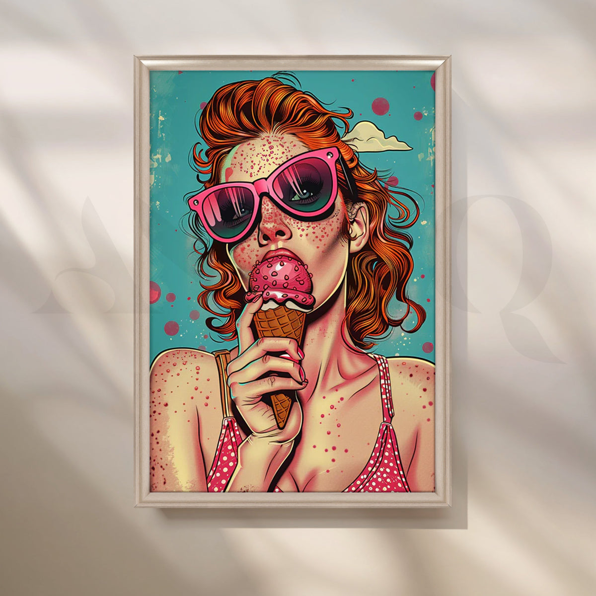 Freckled Girl in Pink Shades with Ice Cream – Asha Art Studio – Image 4