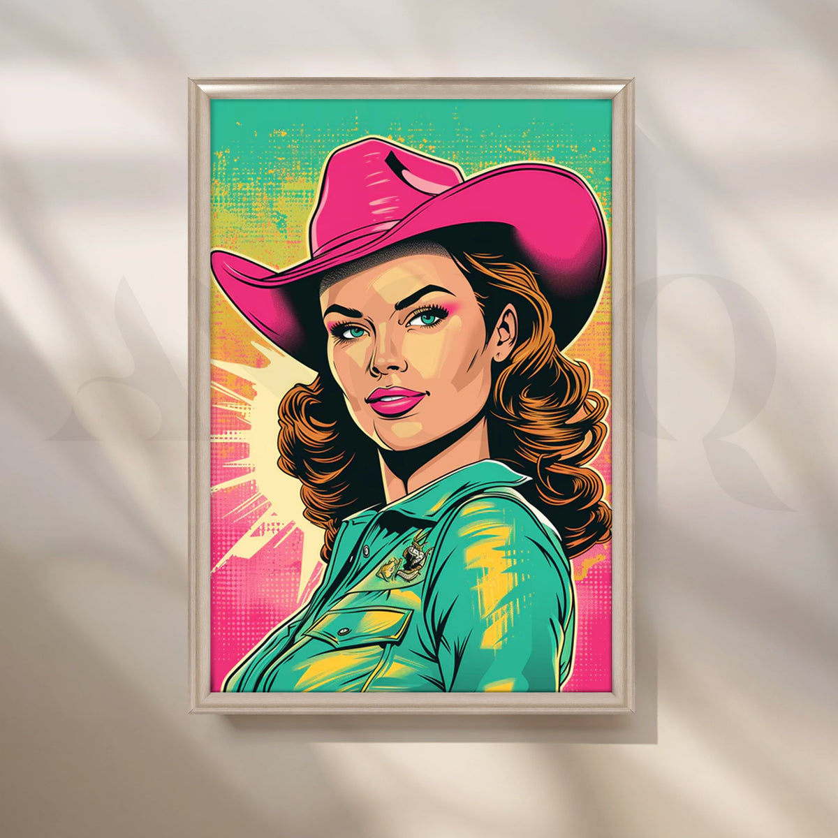 Neon Cowgirl Pop Portrait Canvas Painting for Living Room – Asha Art Studio – Image 4