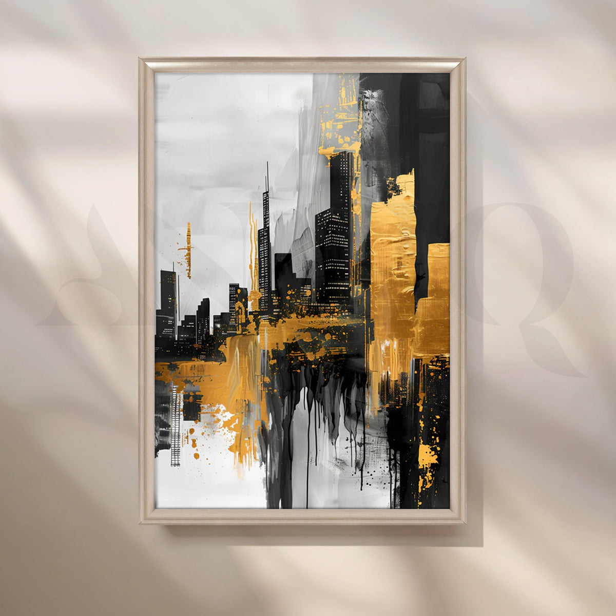 Golden Metropolis Canvas Painting for Entryway – Asha Art Studio – Image 4