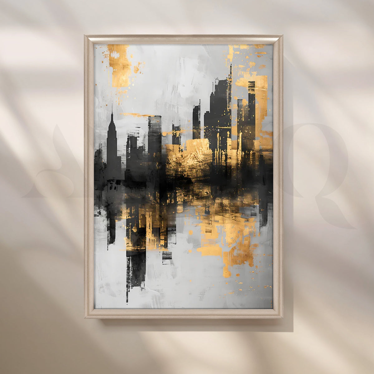 Gilded Skyline Canvas Painting for Home Office – Asha Art Studio – Image 4