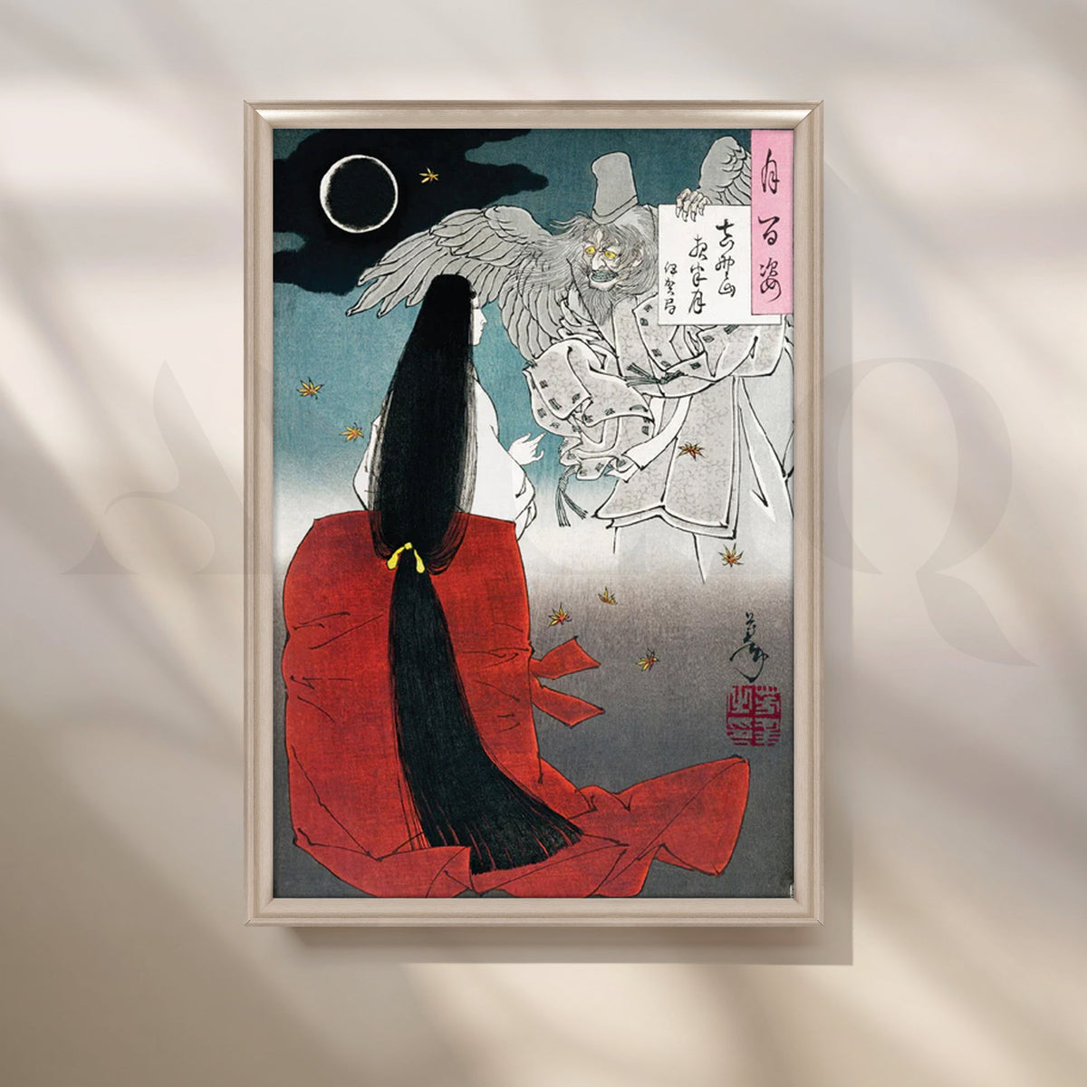 Moonlit Yokai Encounter Canvas Painting for Living Room & Study – Asha Art Studio – Image 4