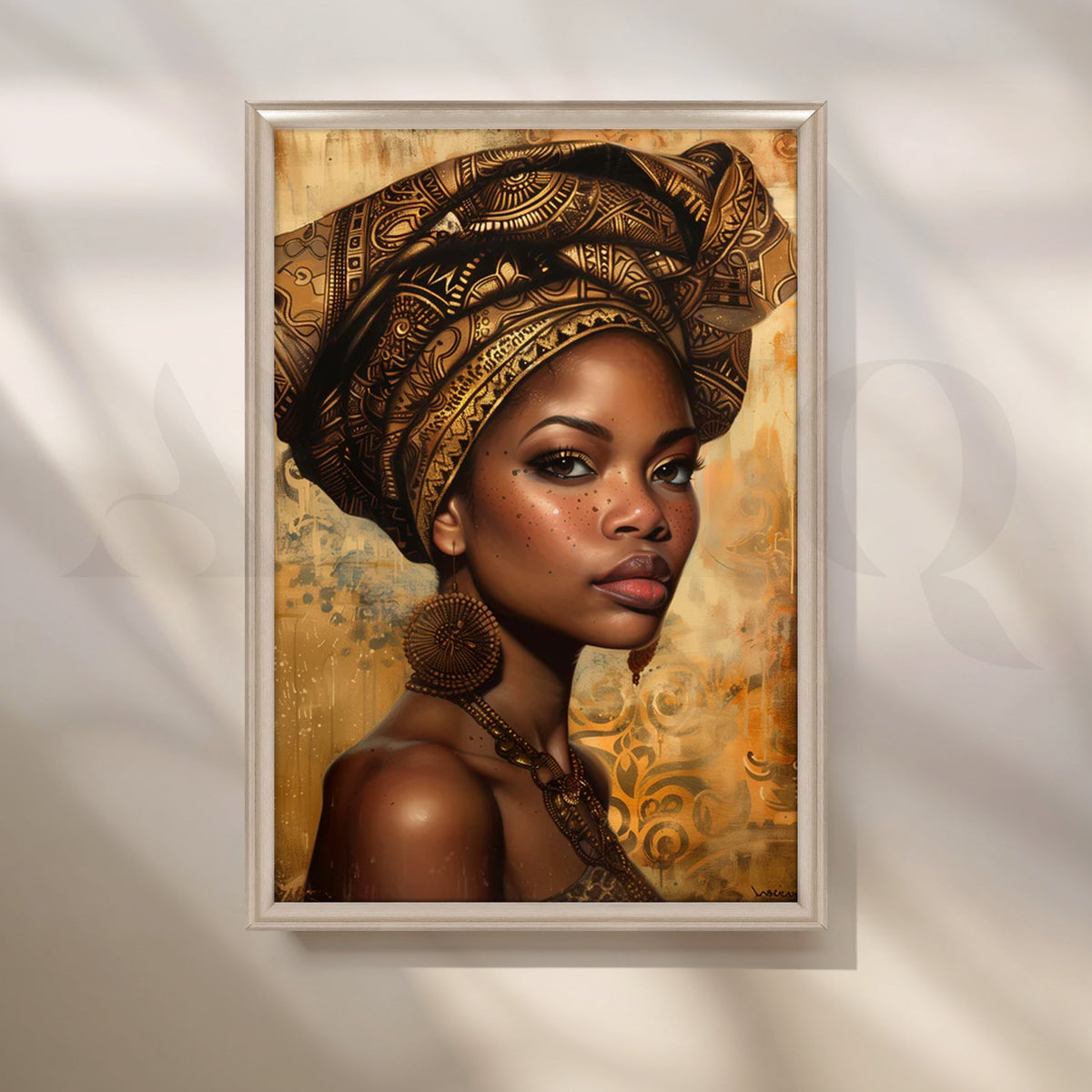 Golden Headdress Muse Canvas Painting for Living Room – Asha Art Studio – Image 4
