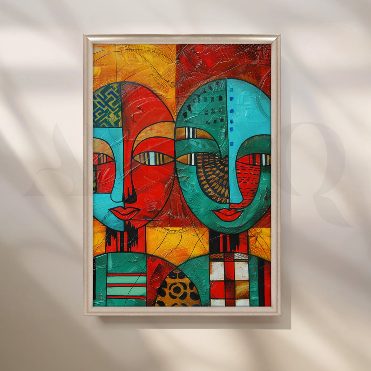 Dual Masks Mosaic Canvas Painting for Dining Room – Asha Art Studio – Image 4