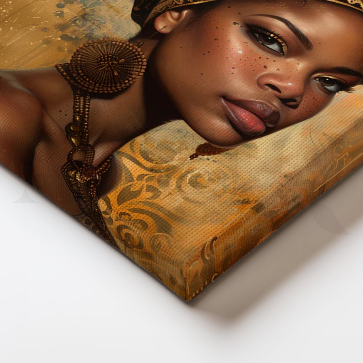 Golden Headdress Muse Canvas Painting for Living Room – Asha Art Studio – Image 2
