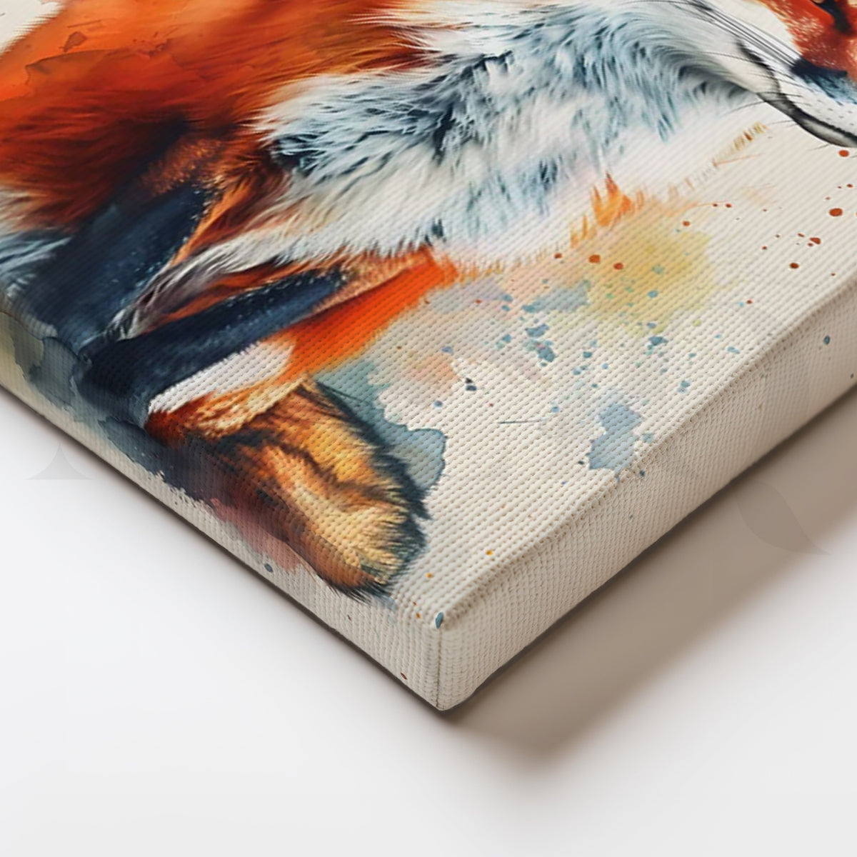 Crimson Fox Watercolor Canvas Painting for Living Room – Asha Art Studio – Image 2