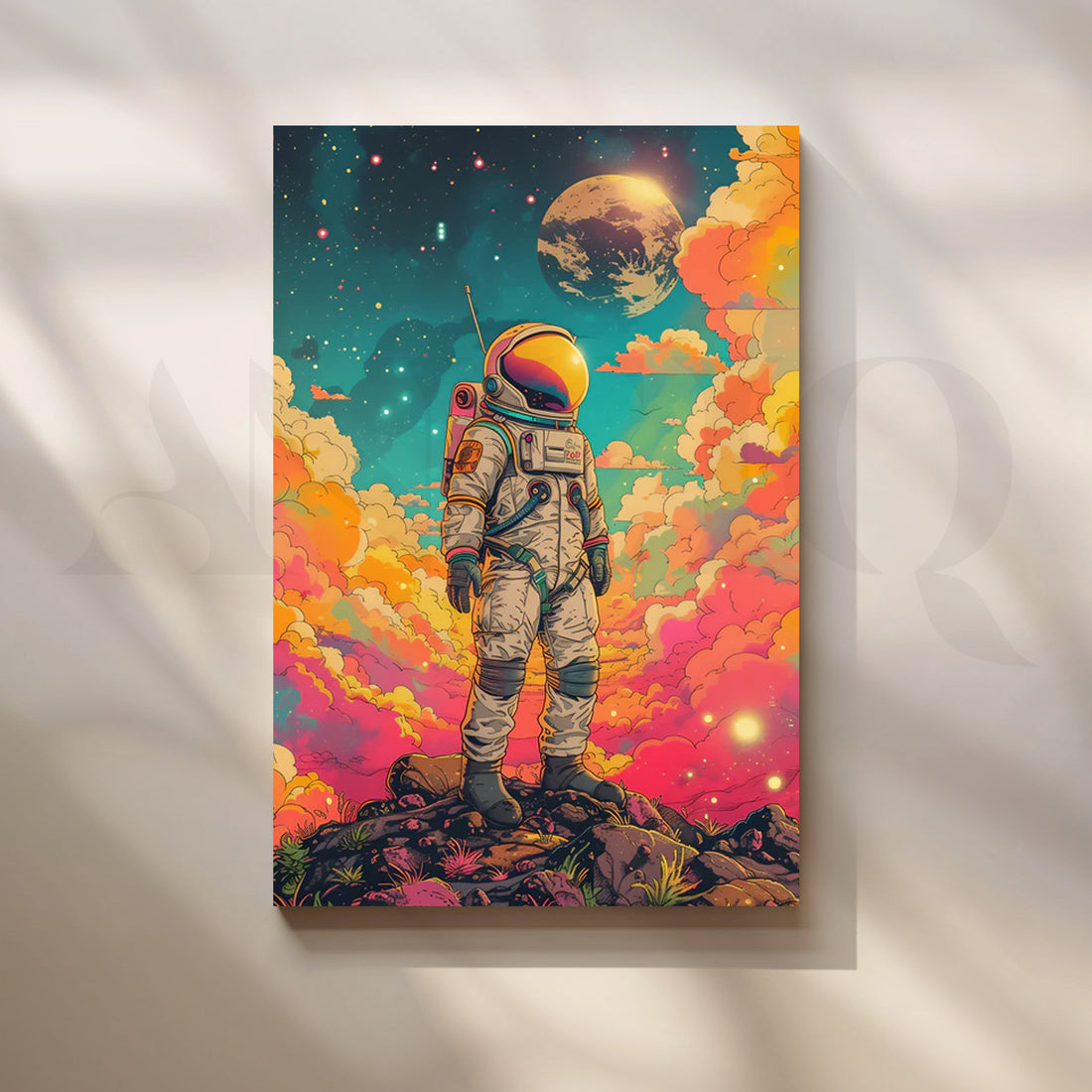 Stardust Voyager — Retro Cosmic Astronaut Wall Art – Asha Art Studio