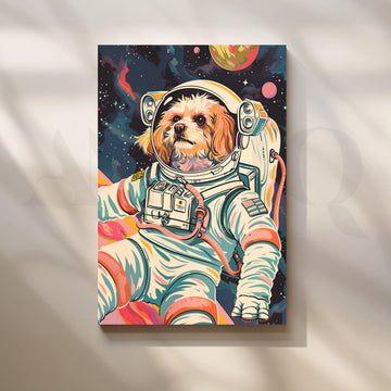 Cosmic Canine Commander — Retro Pet Astronaut Wall Art – Asha Art Studio