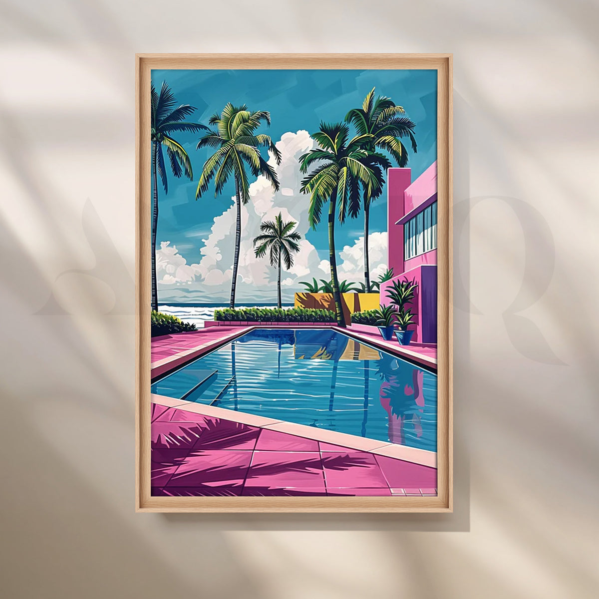 Miami Pool Club Neon Pop-Art Canvas – Tropical Palm Courtyard by the Sea – Asha Art Studio – Image 5