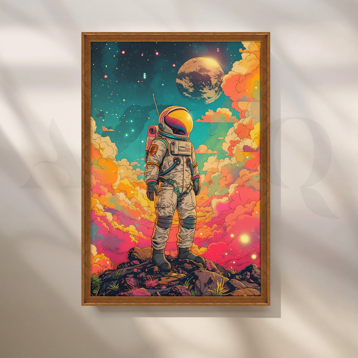 Stardust Voyager — Retro Cosmic Astronaut Wall Art – Asha Art Studio – Image 6
