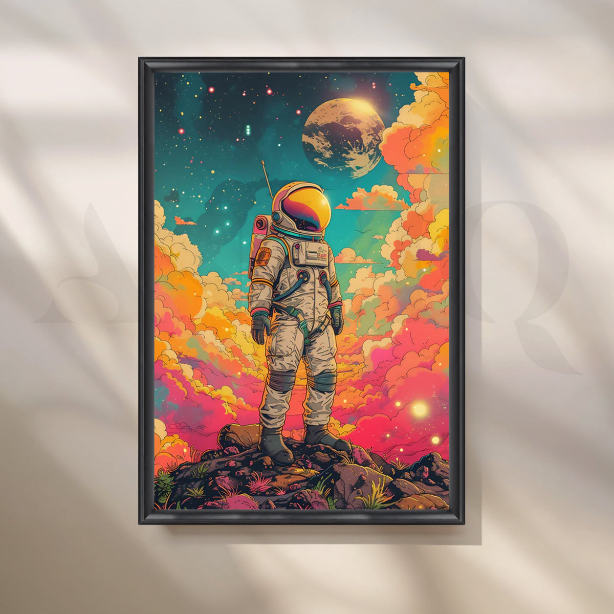 Stardust Voyager — Retro Cosmic Astronaut Wall Art – Asha Art Studio – Image 3