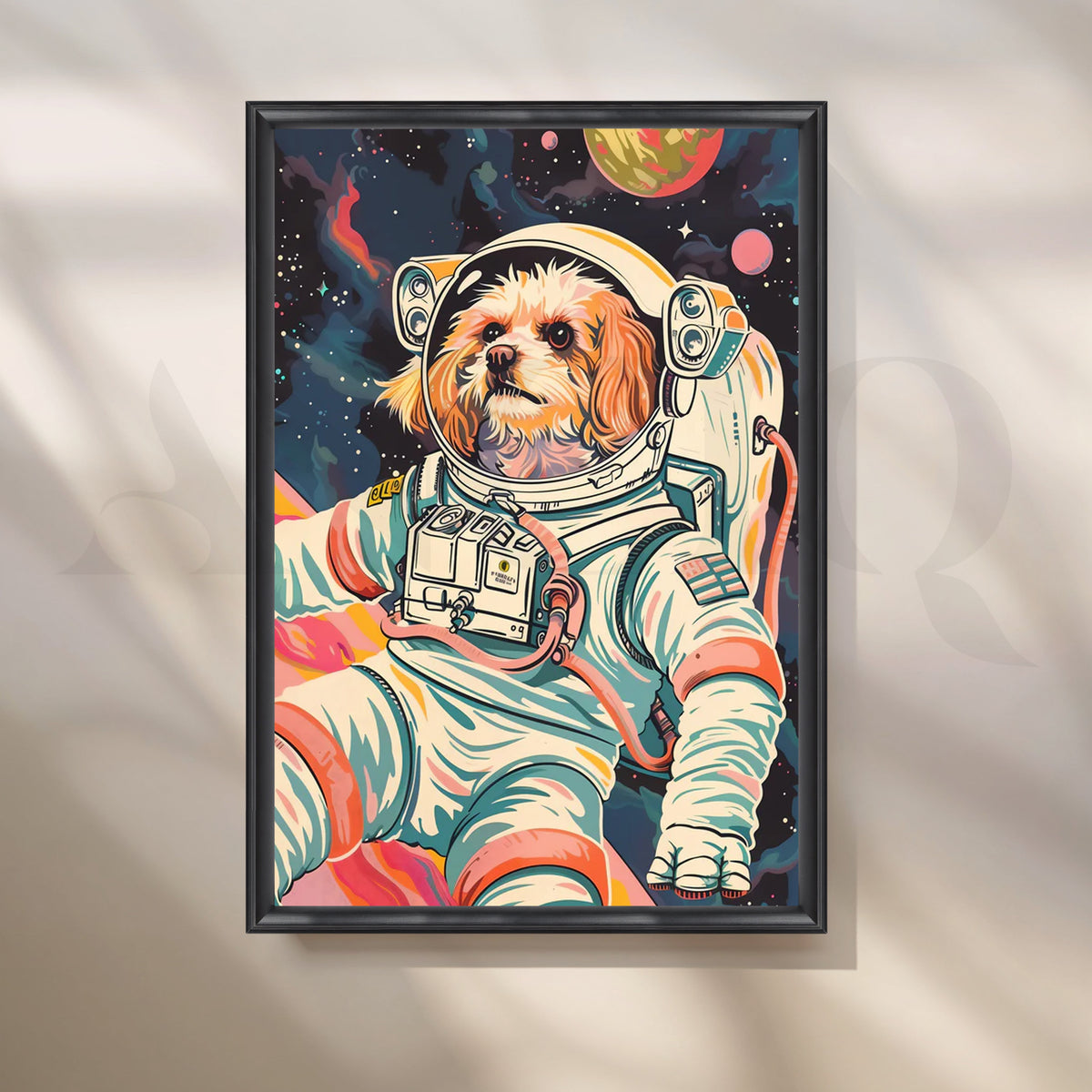 Cosmic Canine Commander — Retro Pet Astronaut Wall Art – Asha Art Studio – Image 3