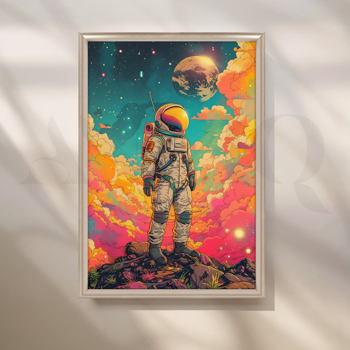 Stardust Voyager — Retro Cosmic Astronaut Wall Art – Asha Art Studio – Image 4