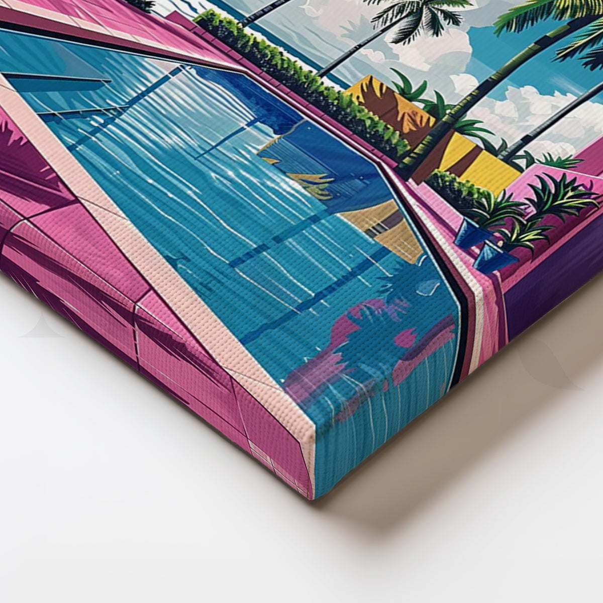 Miami Pool Club Neon Pop-Art Canvas – Tropical Palm Courtyard by the Sea – Asha Art Studio – Image 2