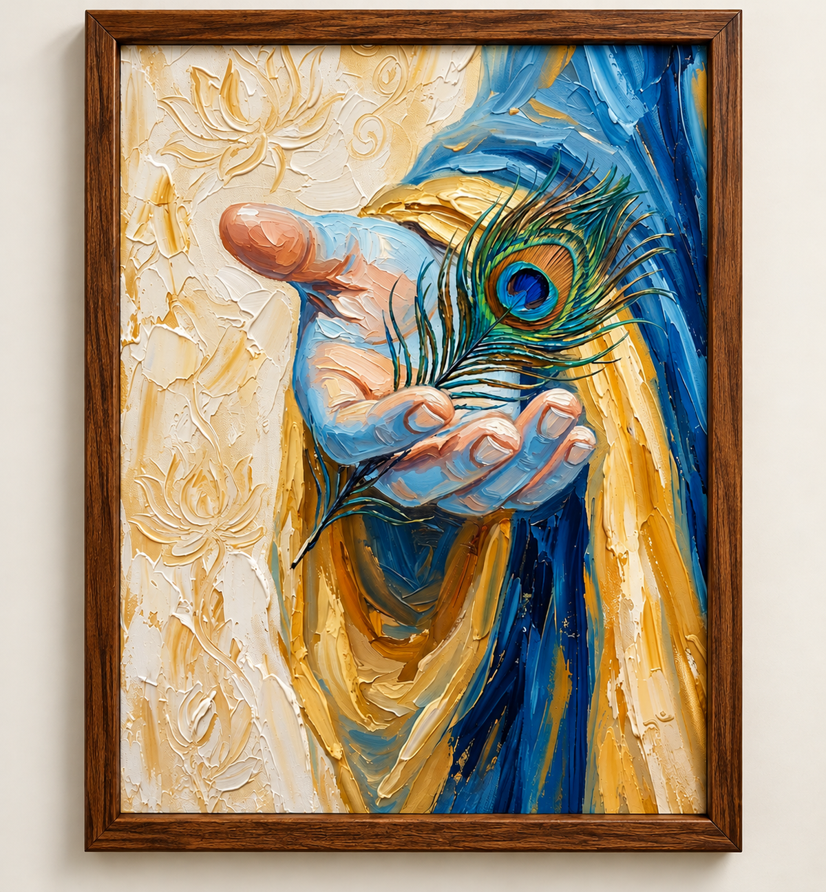Krishna's Hand with Peacock Feather – Textured Painting