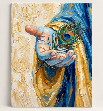 Krishna's Hand with Peacock Feather – Textured Painting