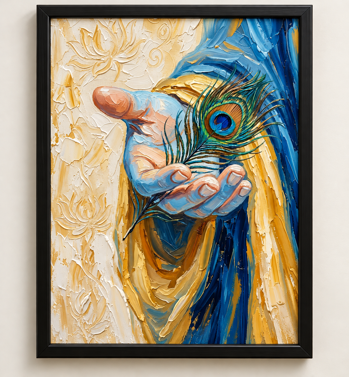Krishna's Hand with Peacock Feather – Textured Painting