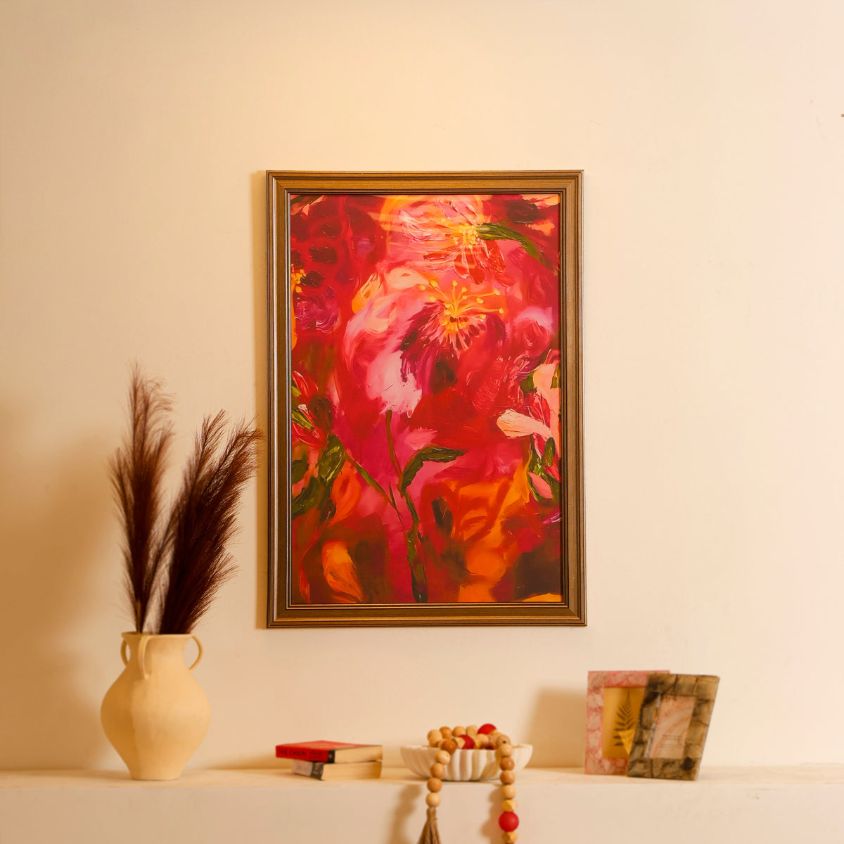 Crimson Floral Expression Framed Artwork – Asha Art Studio – Image 2