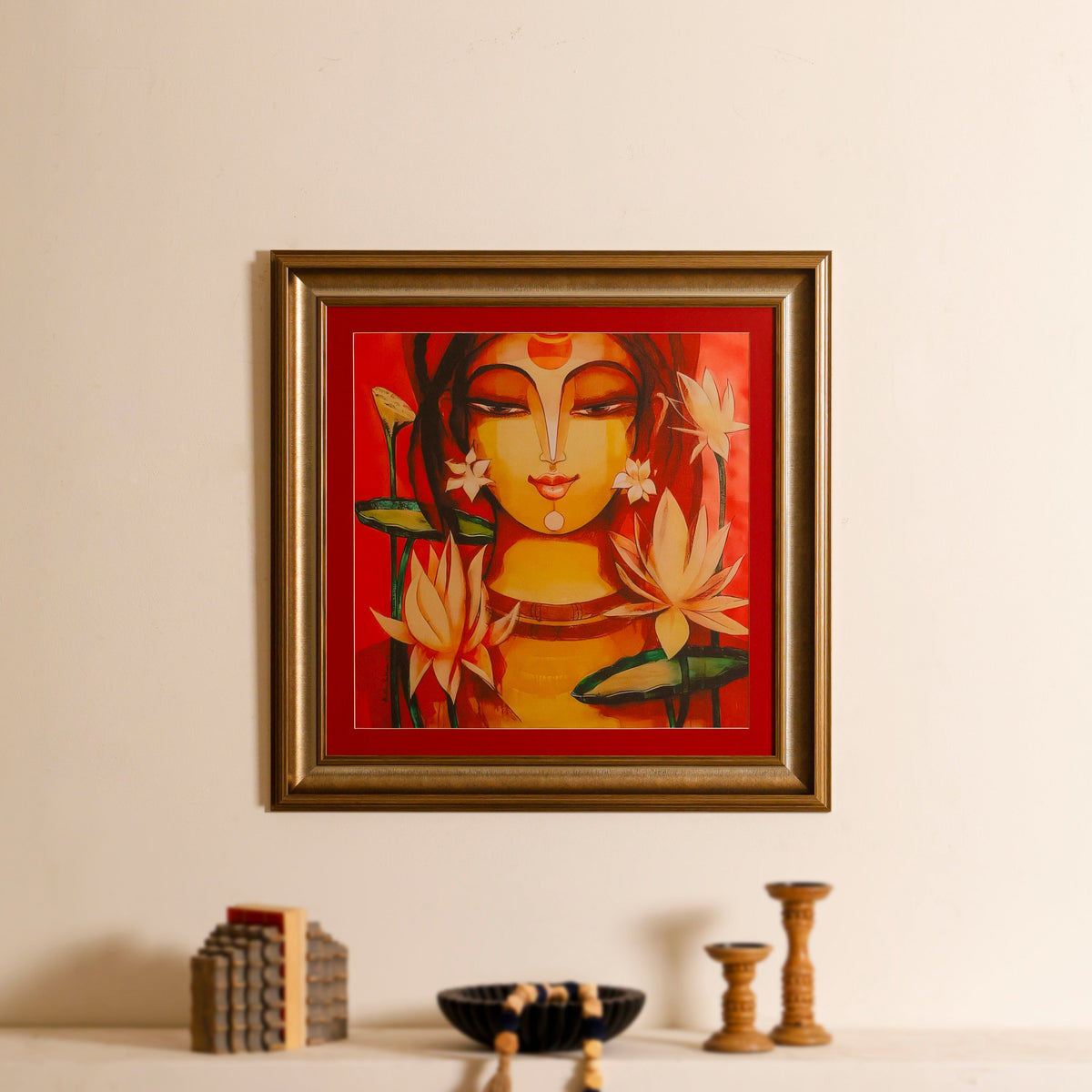 Serene Lotus Muse Framed Artwork – Asha Art Studio – Image 2