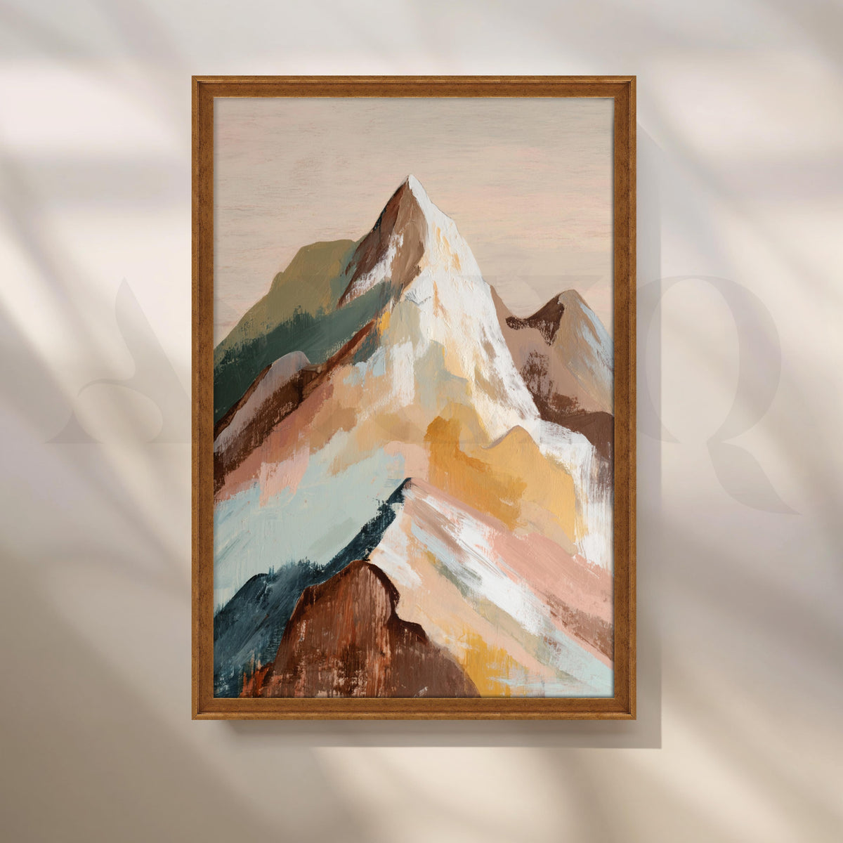 Abstract Mountain Landscape Canvas Artwork in Beige, Blue and Earthy Tones – Asha Art Studio – Image 6
