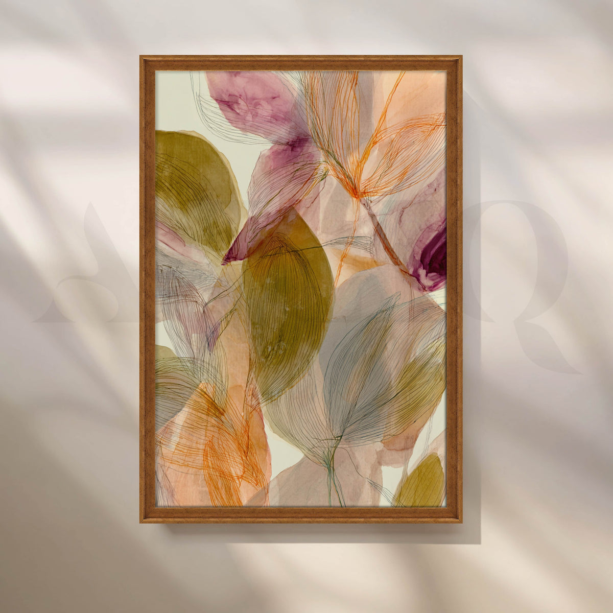 Botanical Abstract Canvas Artwork in Olive, Blush and Orange Tones – Asha Art Studio – Image 6