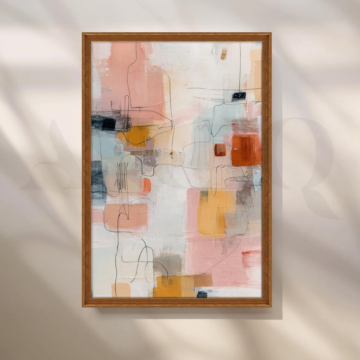 Peach, Mustard and Blue Abstract Canvas Artwork – Asha Art Studio – Image 6