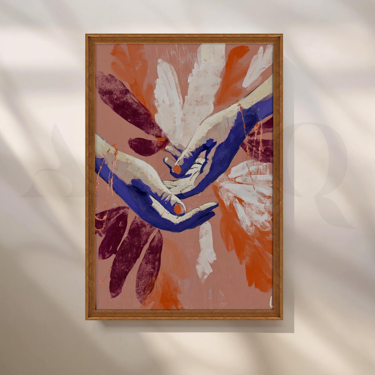 Abstract Hands Canvas Artwork in Terracotta, Blue and Burgundy Tones – Asha Art Studio – Image 6