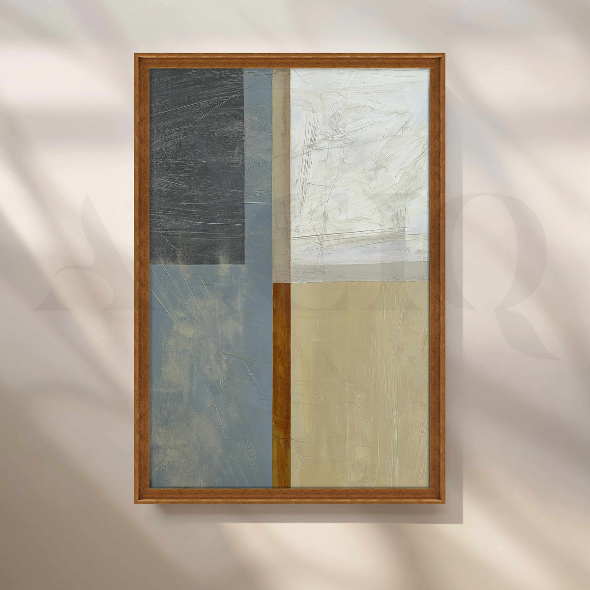 Modern Geometric Abstract Canvas Artwork in Grey, Blue and Beige Tones – Asha Art Studio – Image 6