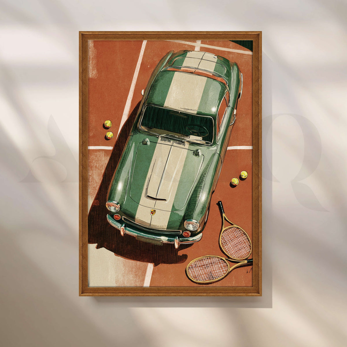 Vintage Green Sports Car and Tennis Inspired Canvas Artwork – Asha Art Studio – Image 6