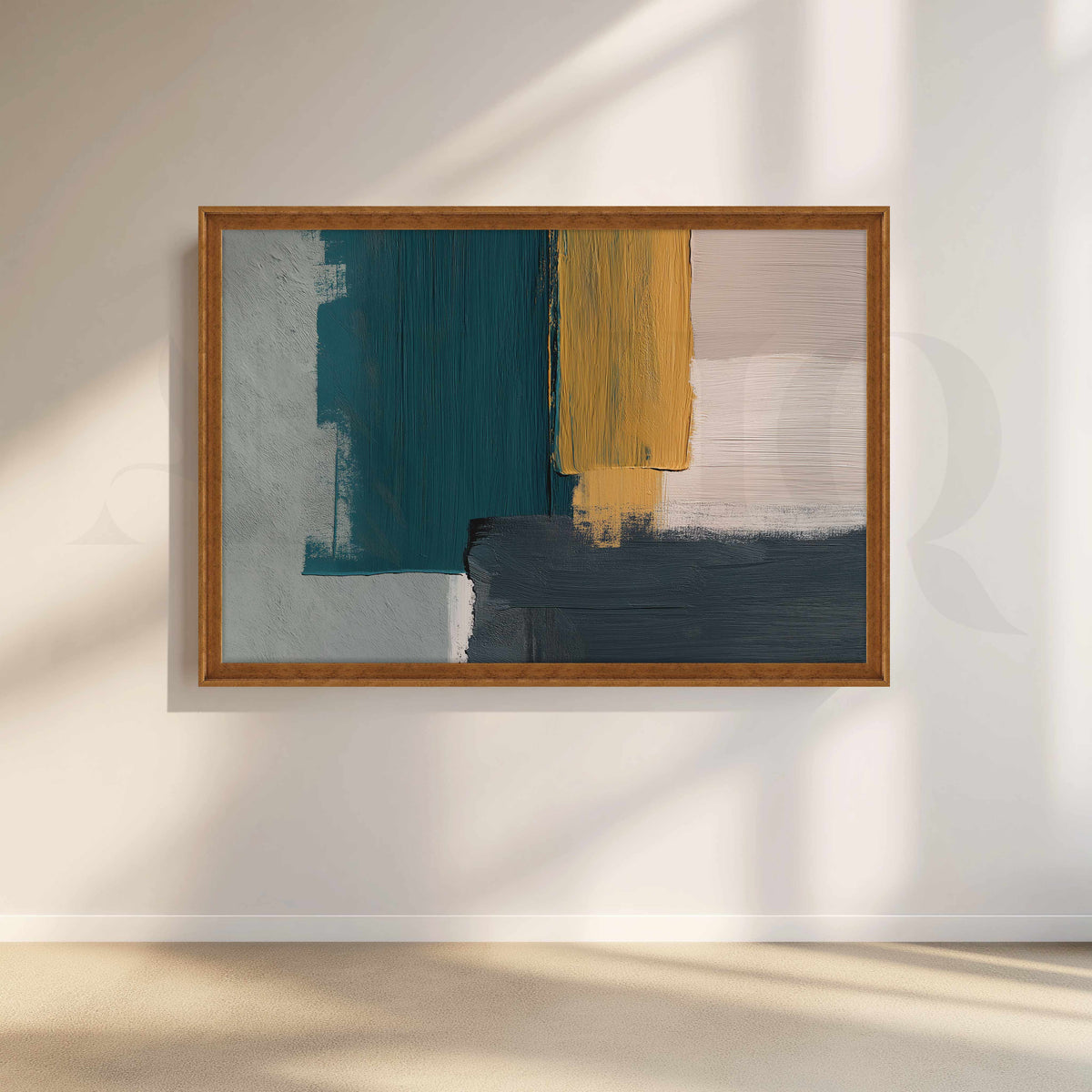 Teal Mustard and Charcoal Geometric Abstract Canvas Artwork – Asha Art Studio – Image 6