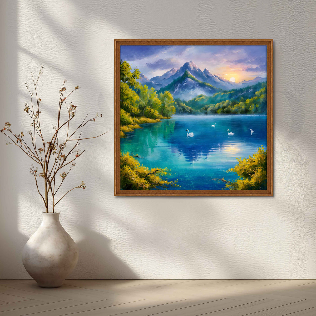 Swan Lake Mountain Canvas Artwork – Asha Art Studio – Image 6