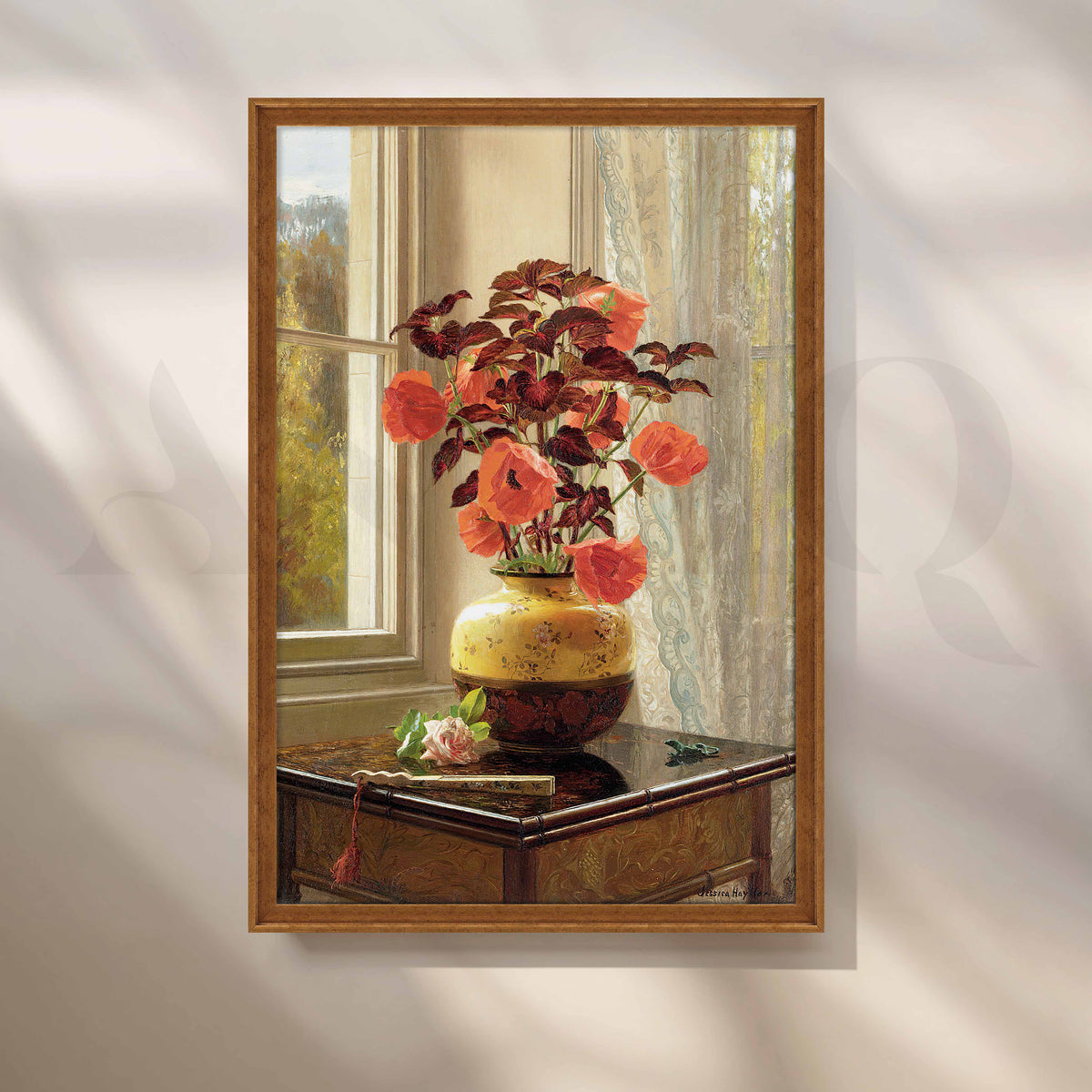 Vintage Poppy Vase by Window Canvas Artwork – Asha Art Studio – Image 6