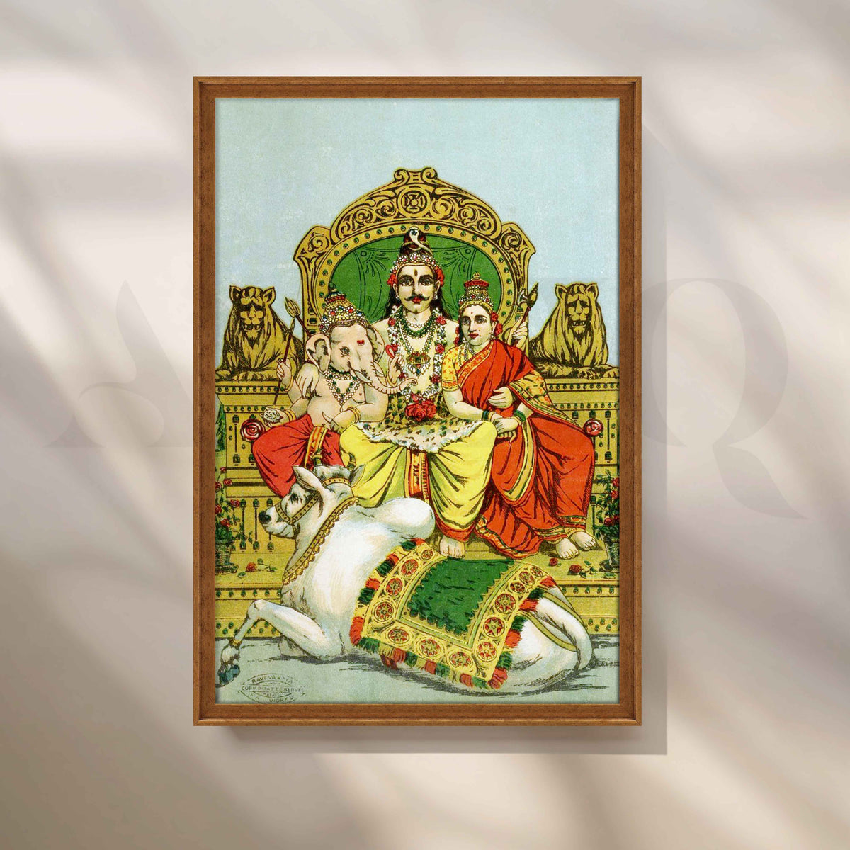 Shiva, Parvati and Ganesha Enthroned on Mount Kailas by Raja Ravi Varma Canvas Artwork – Asha Art Studio – Image 6