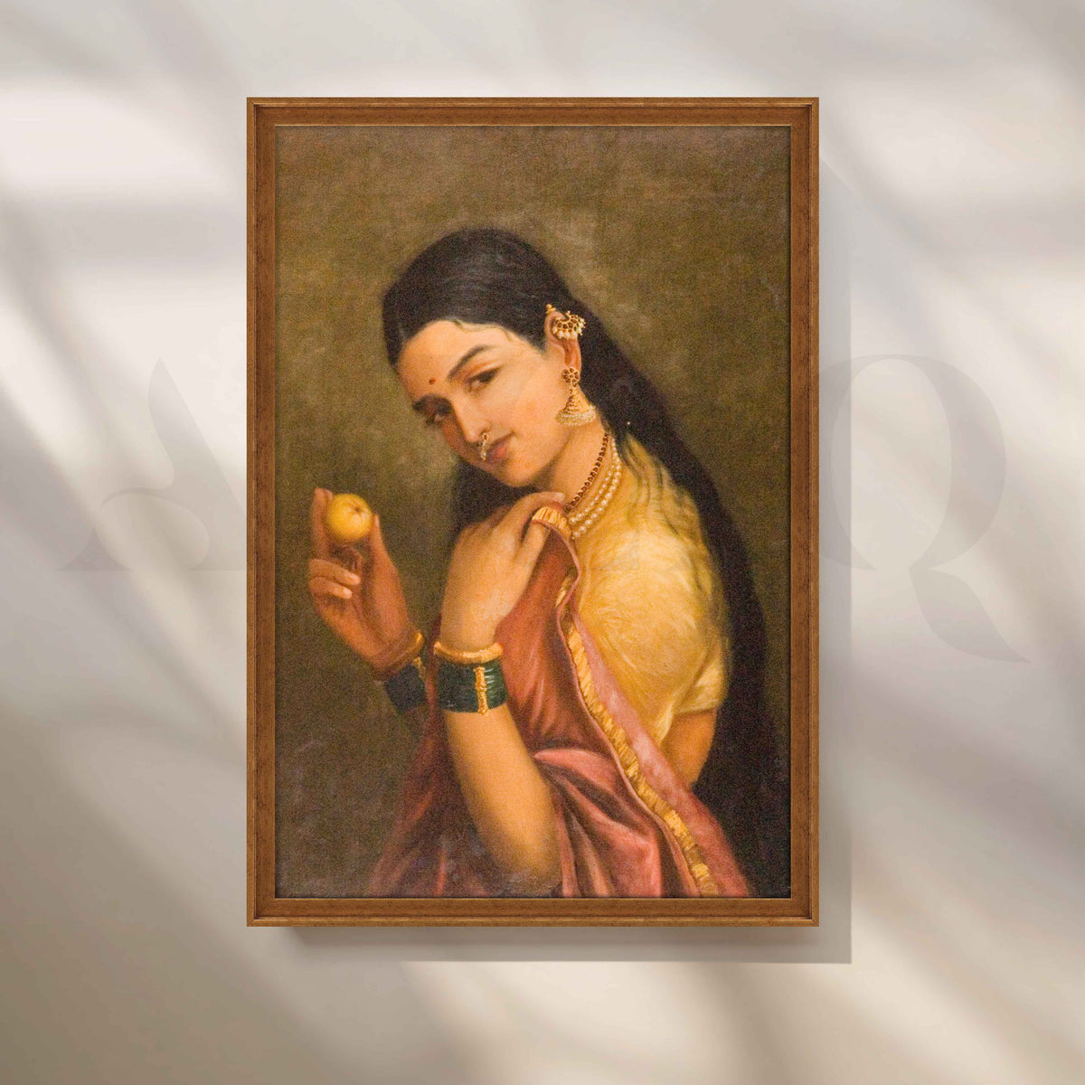 Woman Holding a Fruit by Raja Ravi Varma Canvas Artwork – Asha Art Studio – Image 6