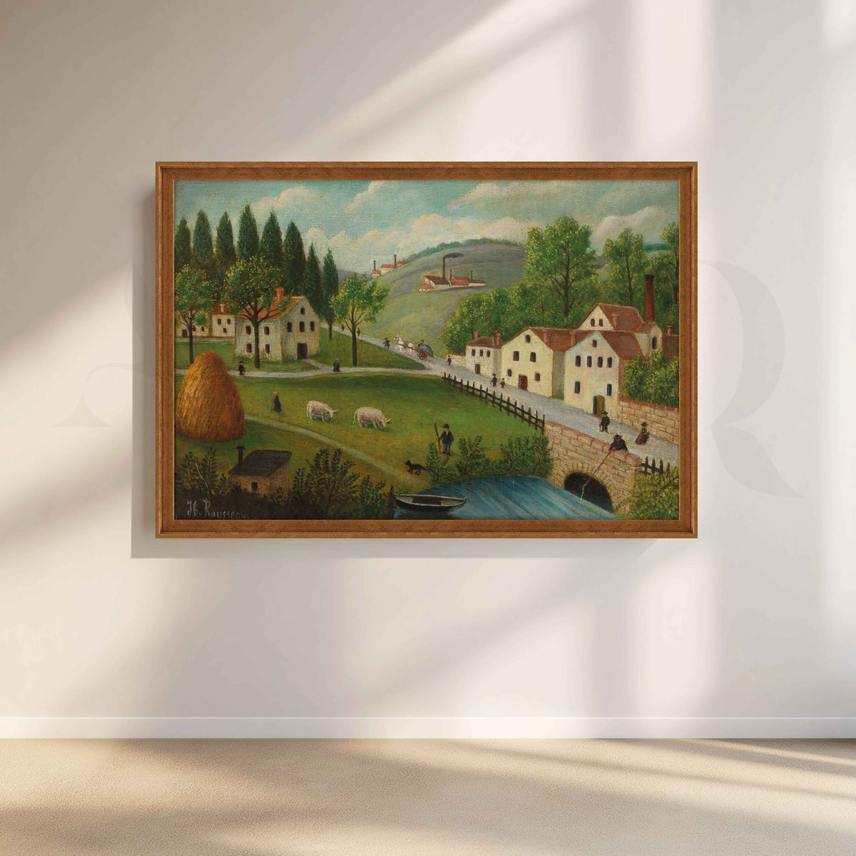 Peaceful Countryside Village Folk Art Canvas Artwork – Asha Art Studio – Image 6
