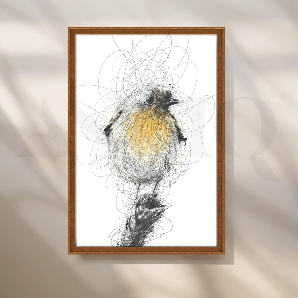 Yellow Songbird Sketch Canvas Artwork – Asha Art Studio – Image 6