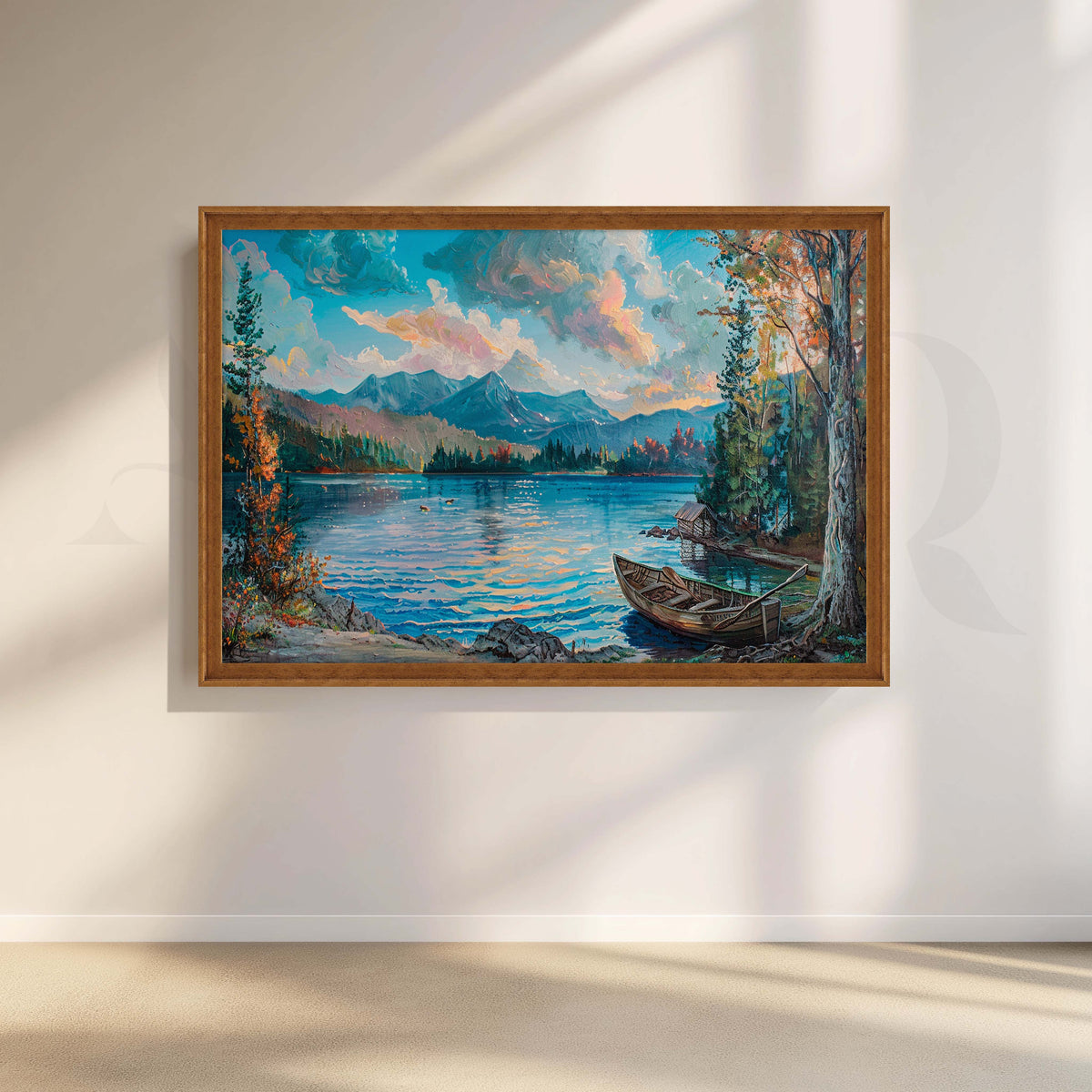 Mountain Lake Boat Canvas Artwork – Asha Art Studio – Image 6