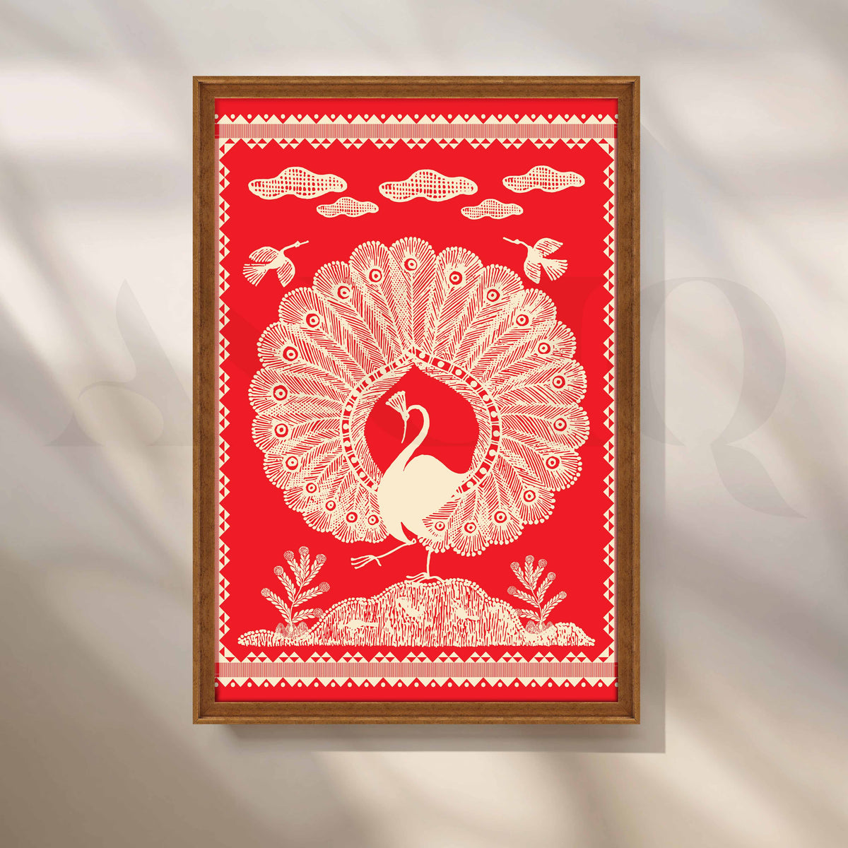 Warli Peacock Canvas Artwork – Asha Art Studio – Image 6