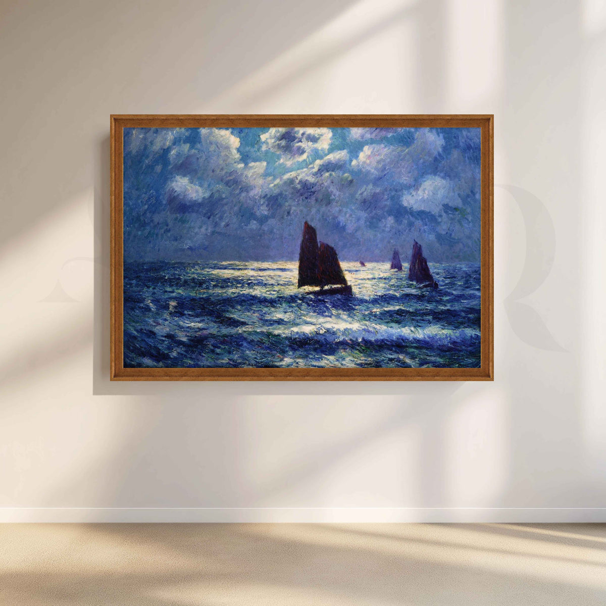 Henri Moret Stormy Sailboats Seascape Canvas Artwork – Asha Art Studio – Image 6