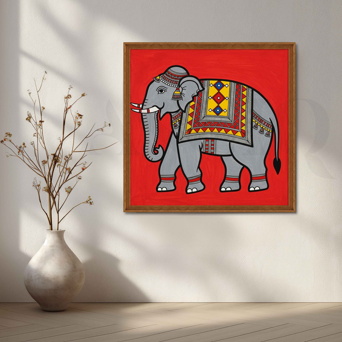 Traditional Decorated Elephant Madhubani Canvas Artwork – Asha Art Studio – Image 6