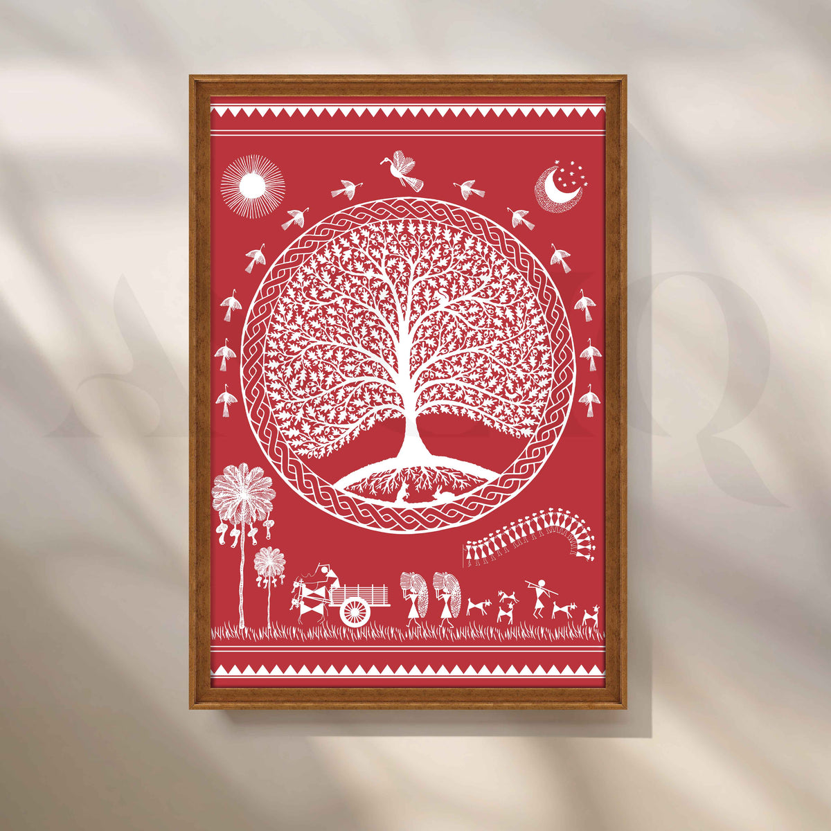 Red Warli Tree of Life Canvas Wall Art – Asha Art Studio – Image 6